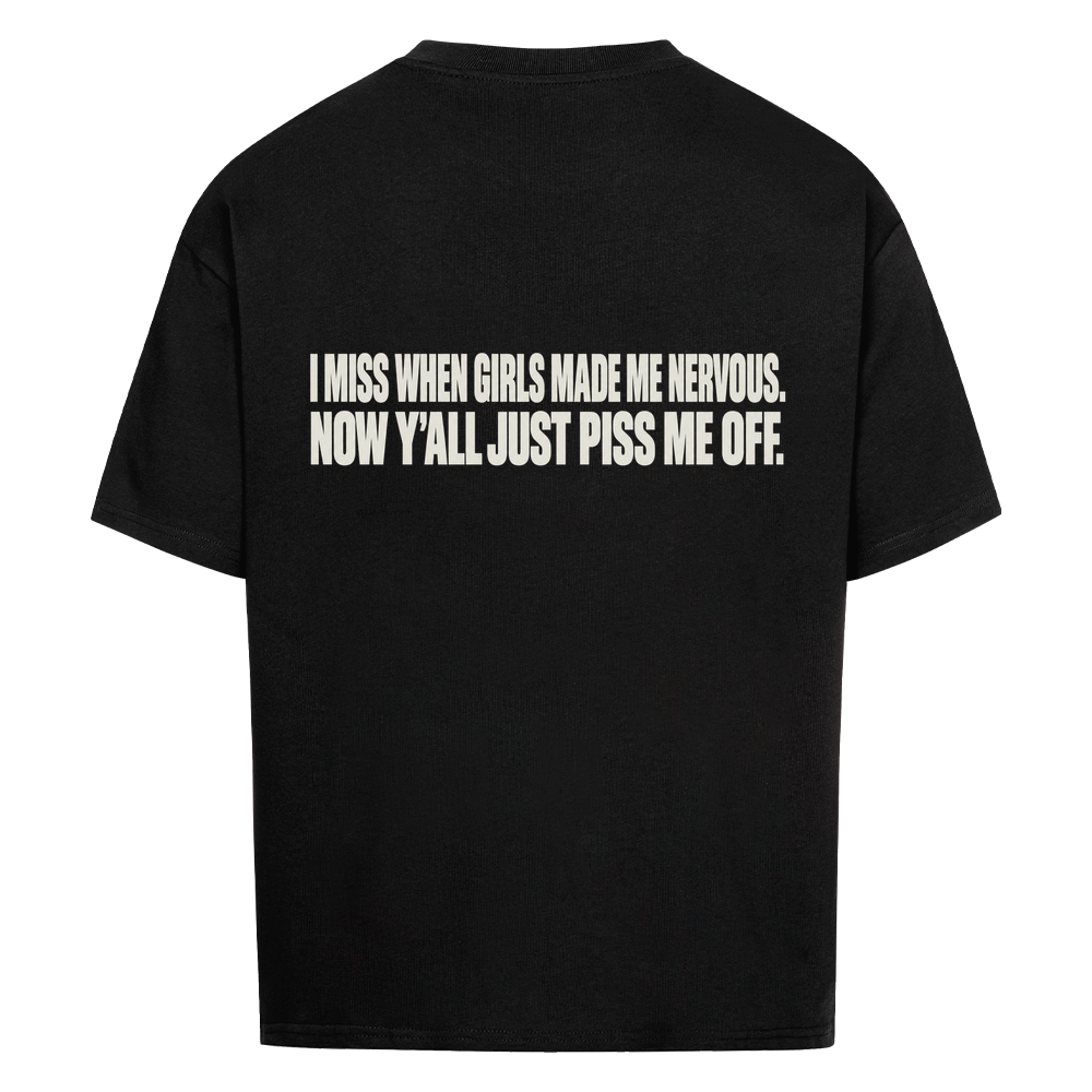 MADE ME NERVOUS — Oversized Tee in Black, Rückenprint