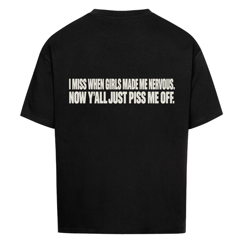 MADE ME NERVOUS — Oversized Tee in Black, Rückenprint
