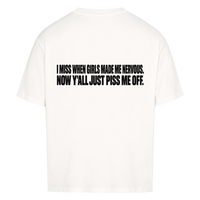 MADE ME NERVOUS — Oversized Tee in White, Rückenprint