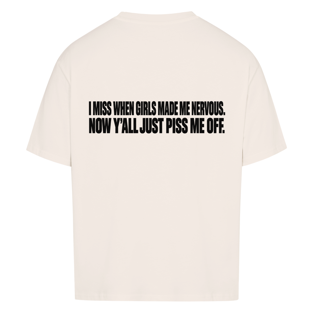 MADE ME NERVOUS — Oversized Tee in Natural Raw, Rückenprint