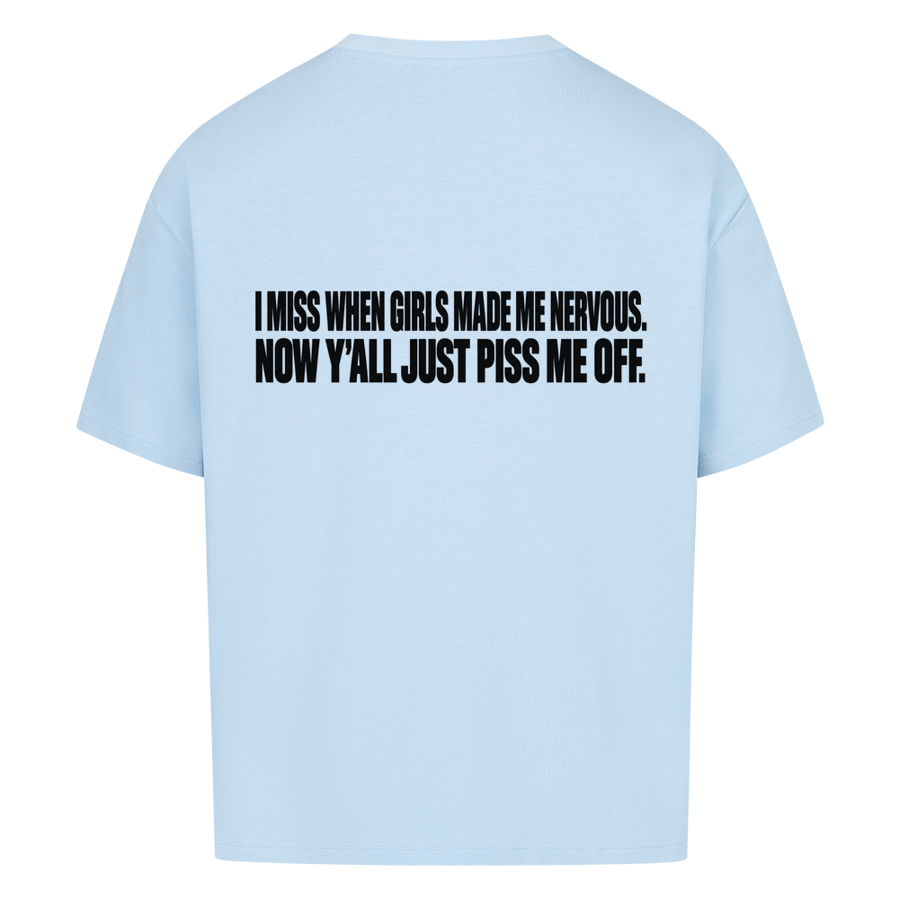 MADE ME NERVOUS — Oversized Tee in Baby Blue, Rückenprint