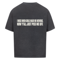 MADE ME NERVOUS — Oversized Tee in Washed Black, Rückenprint