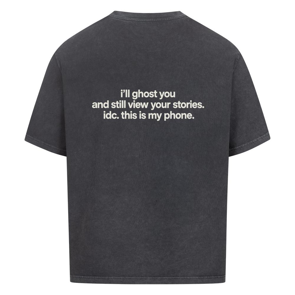 I'LL GHOST YOU — Oversized Tee in Washed Black, Rückenprint