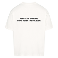 NEVER THE PROBLEM — Oversized Tee in White, Rückenprint