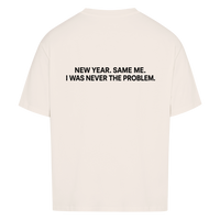 NEVER THE PROBLEM — Oversized Tee in Natural Raw, Rückenprint