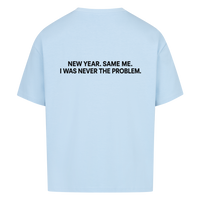 NEVER THE PROBLEM — Oversized Tee in Baby Blue, Rückenprint