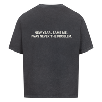 NEVER THE PROBLEM — Oversized Tee in Washed Black, Rückenprint