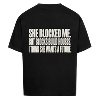 BLOCKS BUILD HOUSES — Oversized Tee in Black, Rückenprint