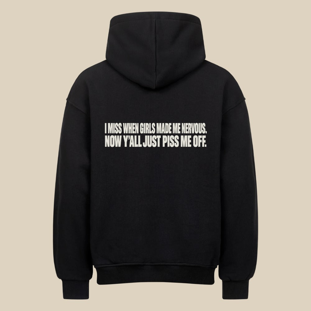 MADE ME NERVOUS — Oversized Hoodie in Black, Rückenprint