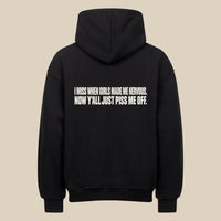 MADE ME NERVOUS — Oversized Hoodie in Black, Rückenprint