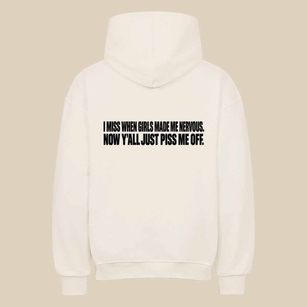 MADE ME NERVOUS — Oversized Hoodie in Natural Raw, Rückenprint