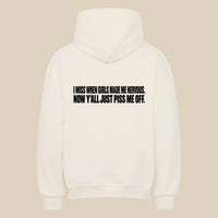 MADE ME NERVOUS — Oversized Hoodie in Natural Raw, Rückenprint
