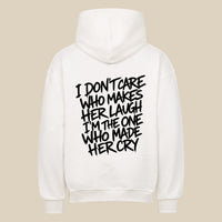 I DON'T CARE — Oversized Hoodie in White, Rückenprint