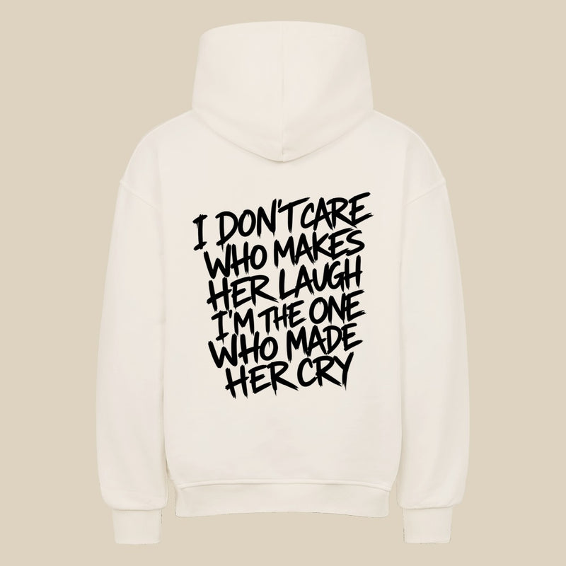 I DON'T CARE — Oversized Hoodie in Natural Raw, Rückenprint