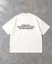 I'LL GHOST YOU — Oversized Tee in White, Rückenprint, Flat-Lay