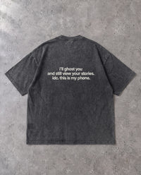 I'LL GHOST YOU — Oversized Tee in Washed Black, Rückenprint, Flat-Lay
