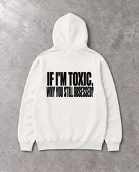 STILL OBSESSED — Oversized Hoodie in White, Rückenprint, Flat-Lay
