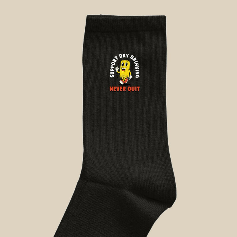 SUPPORT DAY DRINKING — Socks in Black, Detail