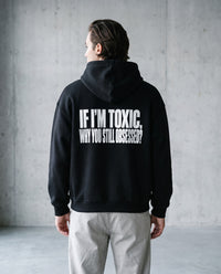STILL OBSESSED — Oversized Hoodie in Black, Rückenprint, am Model