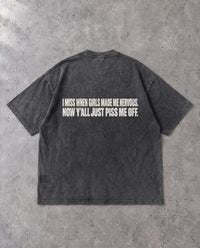 MADE ME NERVOUS — Oversized Tee in Washed Black, Rückenprint, Flat-Lay